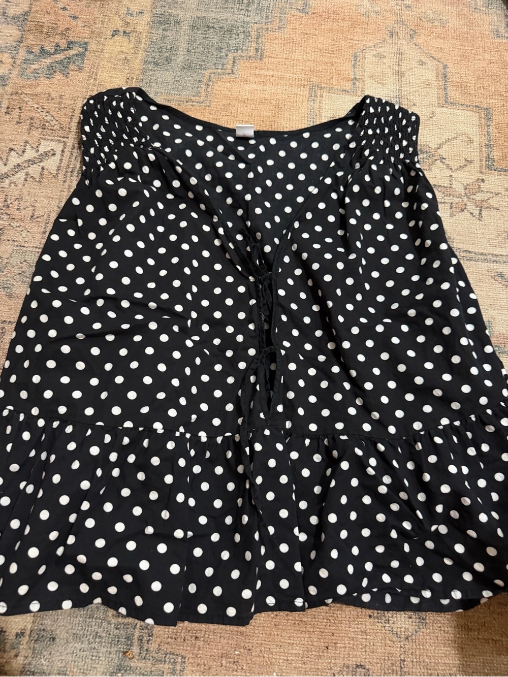 Old Navy Black and White Polka Dot Tie-Front Top